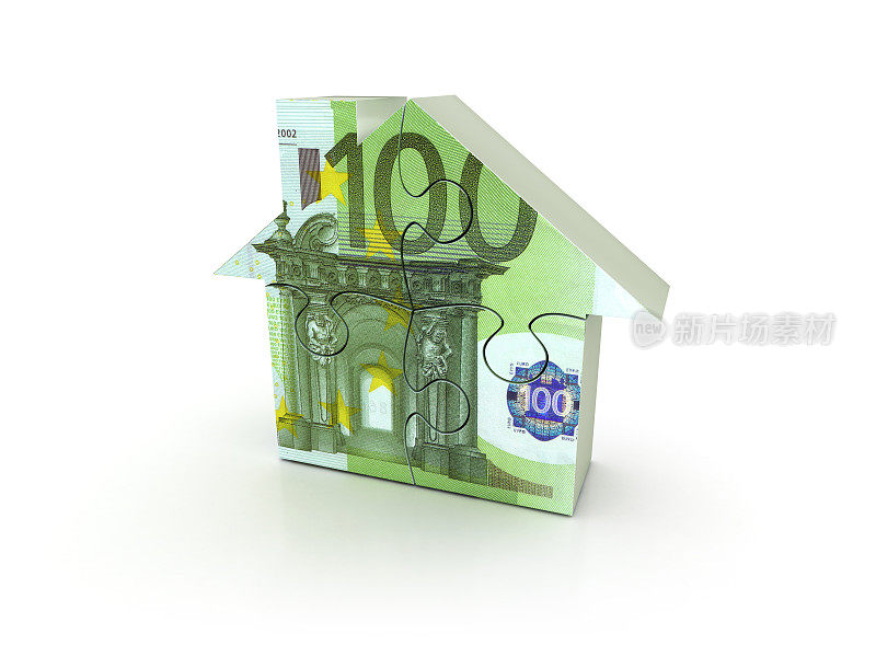 欧元票据House拼图- 3D渲染